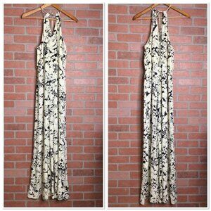 Anthropologie Elevenses Lilium Silk Jumpsuit Floral Halter Wide Leg Size M